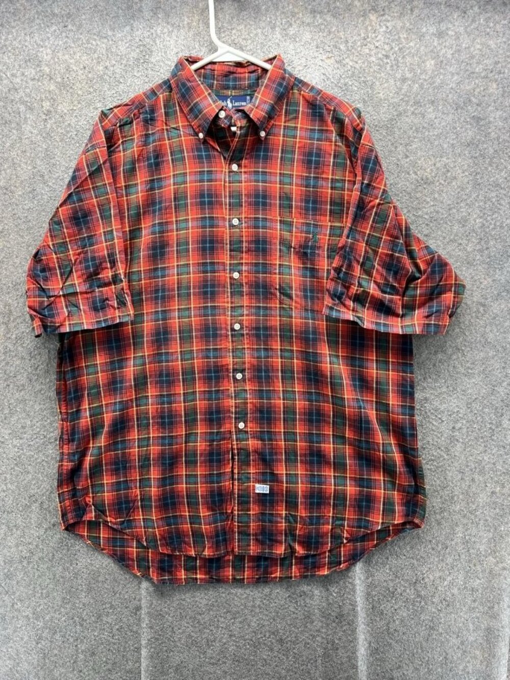 Ralph Lauren Shirt Men Large Red Plaid Short Sleeve Button Up Cotton Casual